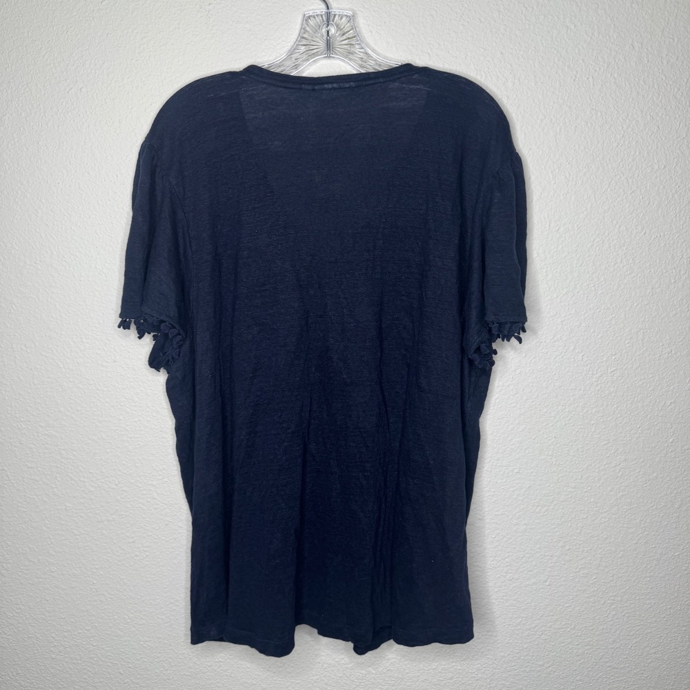Chicos Linen Blend V Neck Top Navy Blue Size 4 XXL Boho - Picture 5 of 8
